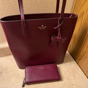 Kate Spade Burgundy Tote and Wallet Set EUC
